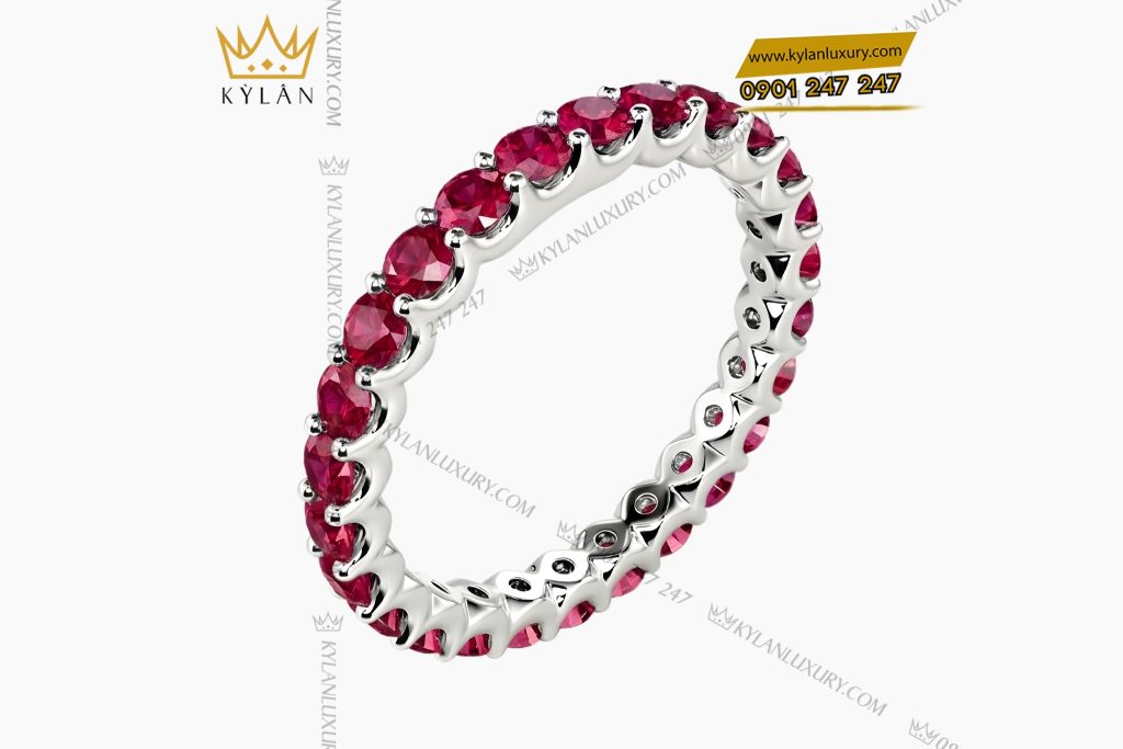 Nhẫn nữ vàng trắng Au750 đính đá ruby 12 Kỳ Lân Luxury Nhan nu vang trang Au750 dinh da ruby 5 Nhẫn nữ vàng trắng Au750 đính đá ruby