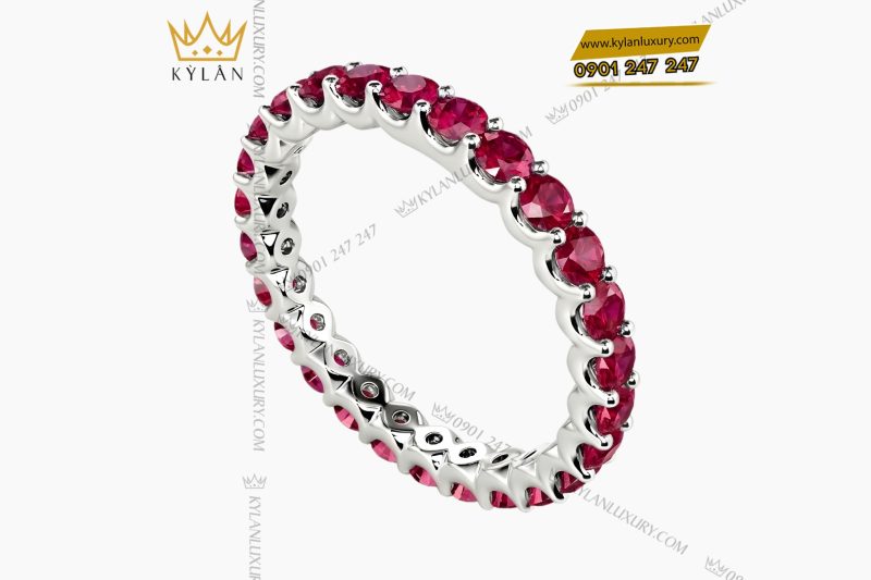 Nhẫn nữ vàng trắng Au750 đính đá ruby