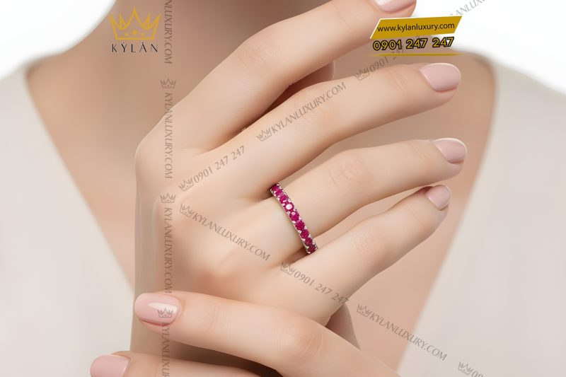 Nhẫn nữ vàng trắng Au750 đính đá ruby