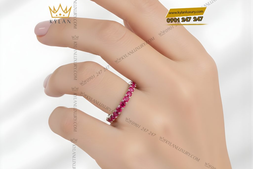 Nhẫn nữ vàng trắng Au750 đính đá ruby 6 Nhẫn nữ vàng trắng Au750 đính đá ruby