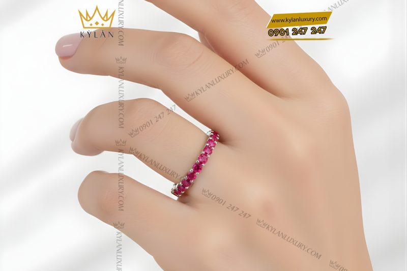 Nhẫn nữ vàng trắng Au750 đính đá ruby