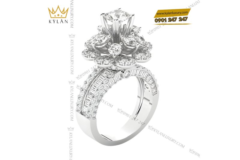 Nhẫn nữ vàng trắng Au750 đính kim cương