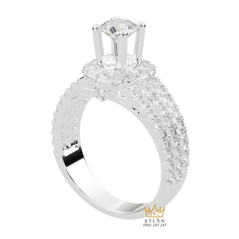 Nhẫn nữ vàng trắng Au750 đính kim cương