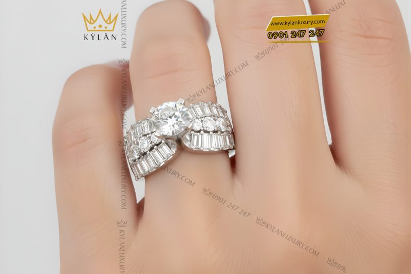 Nhẫn nữ vàng trắng Au750 đính kim cương