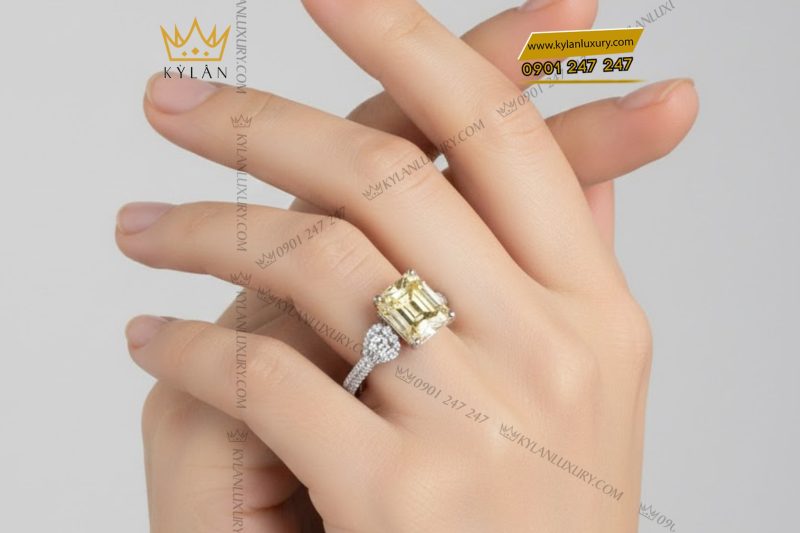 Nhẫn nữ vàng trắng Au750 đính kim cương