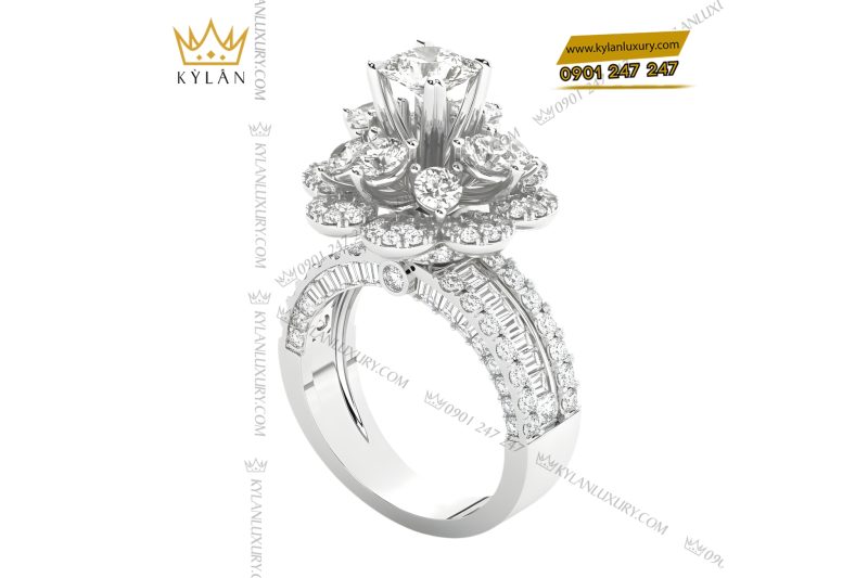 Nhẫn nữ vàng trắng Au750 đính kim cương