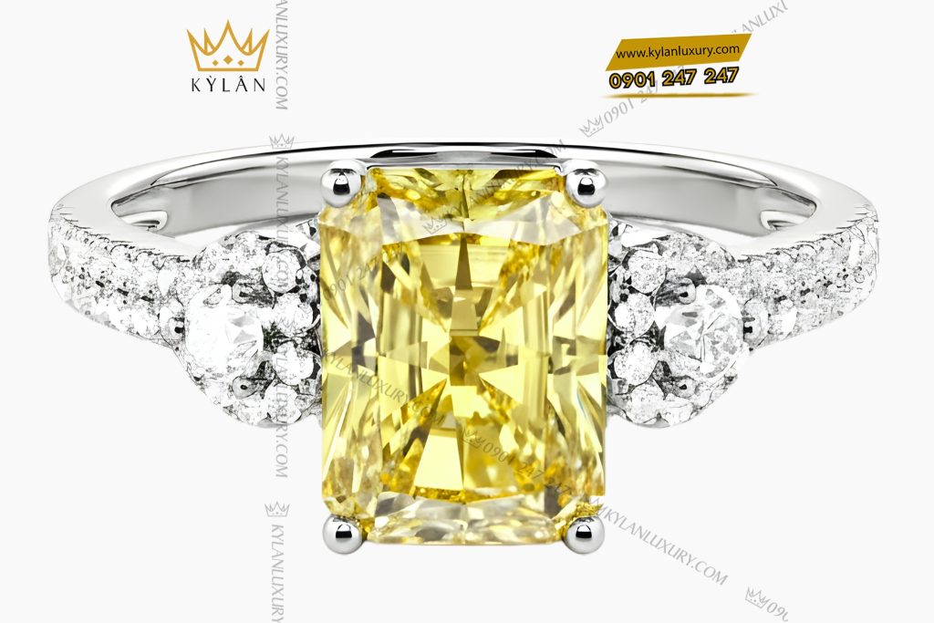 Nhẫn nữ vàng trắng Au750 đính kim cương 2 Nhẫn nữ vàng trắng Au750 đính kim cương