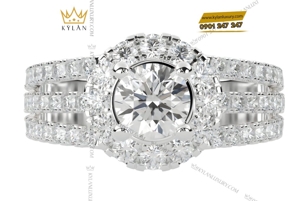 Nhẫn nữ vàng trắng Au750 đính kim cương 2 Nhẫn nữ vàng trắng Au750 đính kim cương