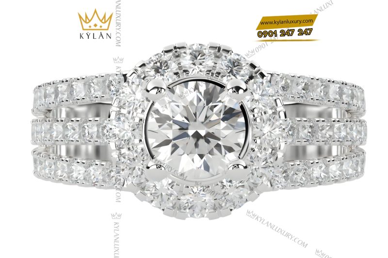 Nhẫn nữ vàng trắng Au750 đính kim cương