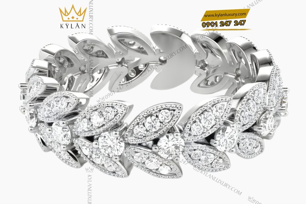 Nhẫn nữ vàng trắng Au750 đính kim cương