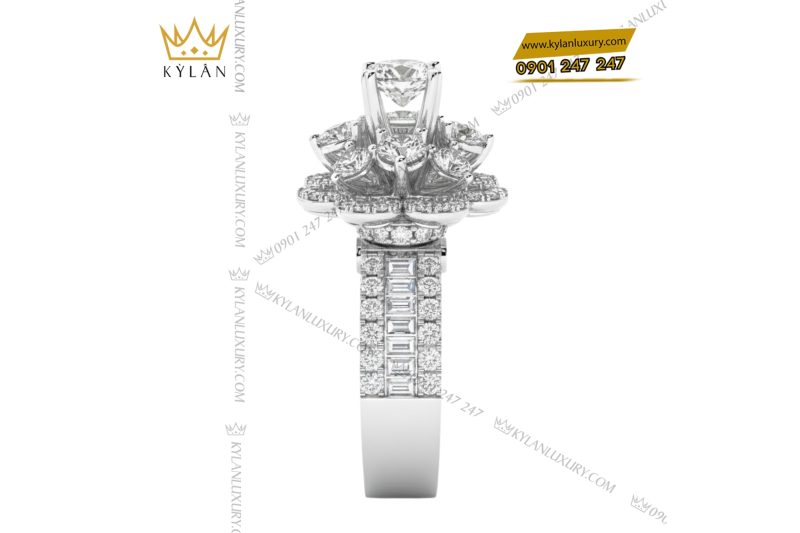 Nhẫn nữ vàng trắng Au750 đính kim cương