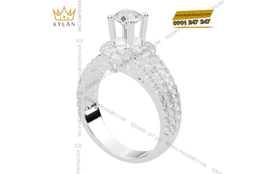 Nhẫn nữ vàng trắng Au750 đính kim cương 9 Kỳ Lân Luxury Nhan nu vang trang Au750 dinh kim cuong 3 2 Nhẫn nữ vàng trắng Au750 đính kim cương