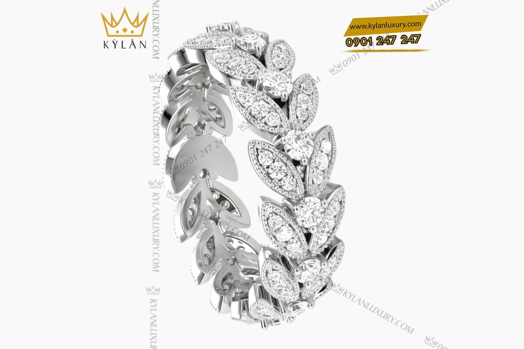 Kỳ Lân Luxury Nhan nu vang trang Au750 dinh kim cuong 3 3 Nhẫn nữ vàng trắng Au750 đính kim cương