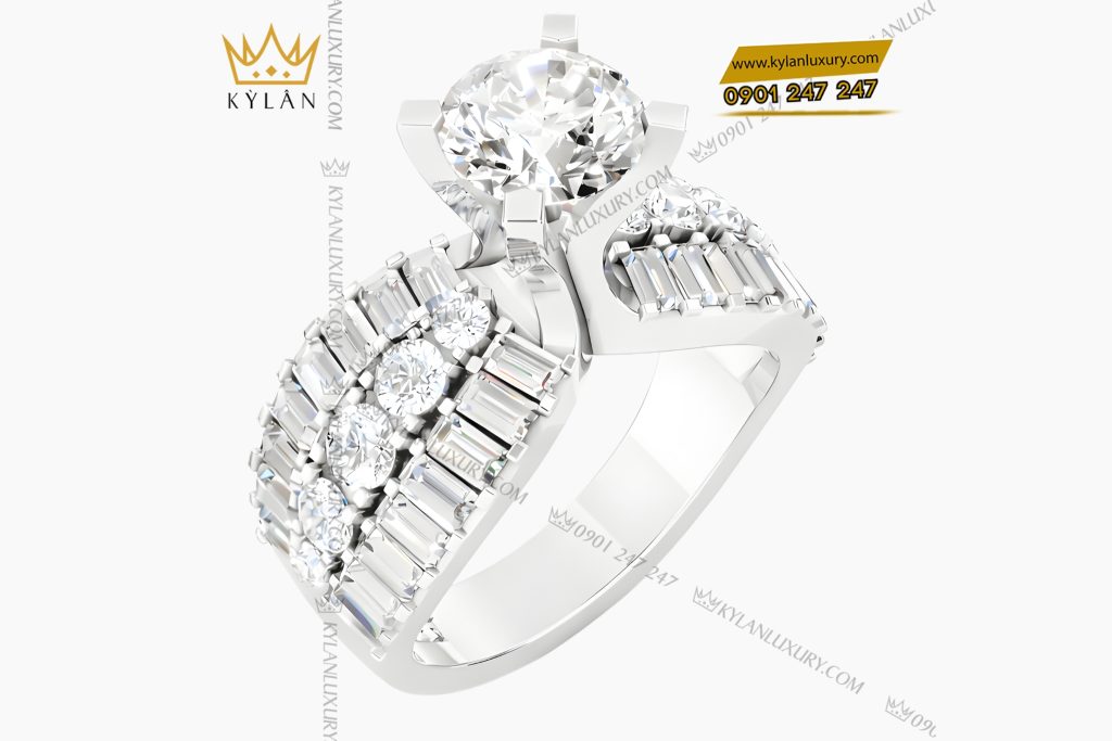 Nhẫn nữ vàng trắng Au750 đính kim cương