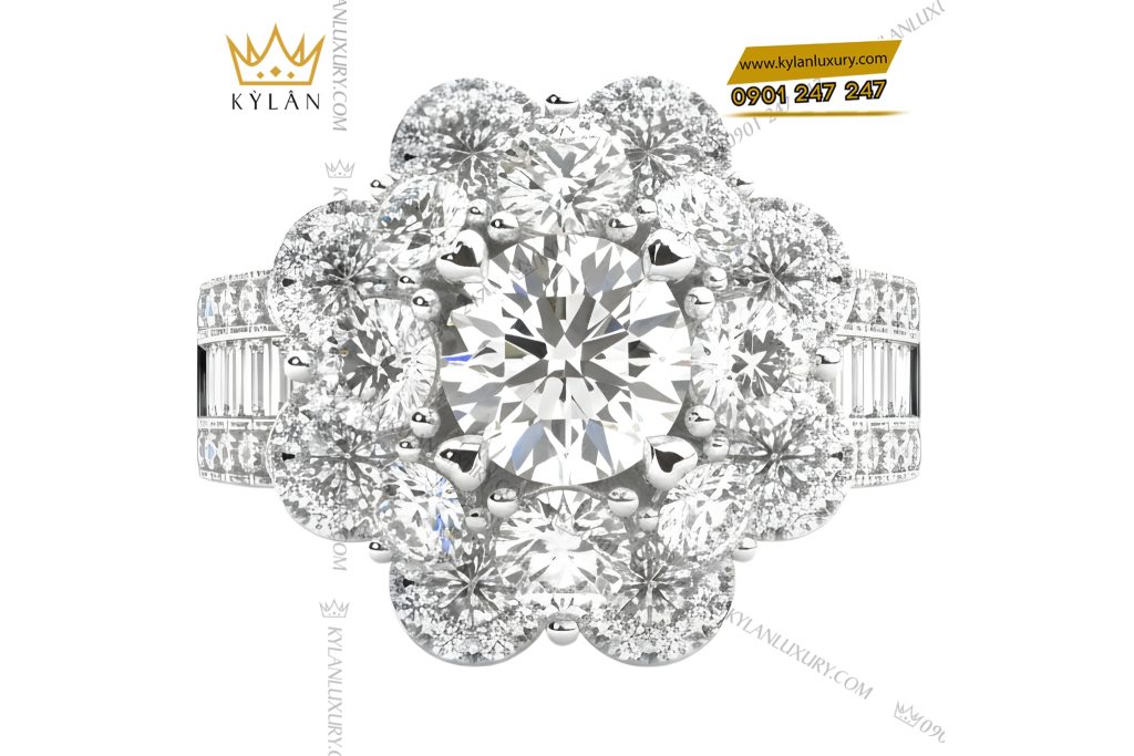 Nhẫn nữ vàng trắng Au750 đính kim cương