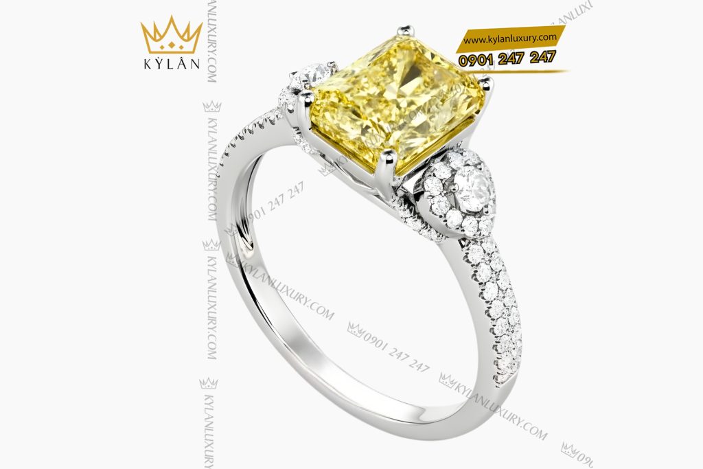 Nhẫn nữ vàng trắng Au750 đính kim cương 10 Kỳ Lân Luxury Nhan nu vang trang Au750 dinh kim cuong 4 Nhẫn nữ vàng trắng Au750 đính kim cương