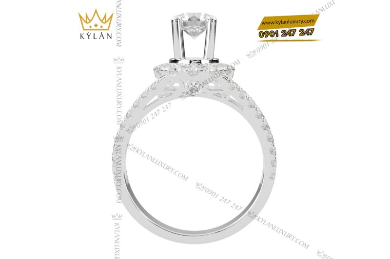 Nhẫn nữ vàng trắng Au750 đính kim cương