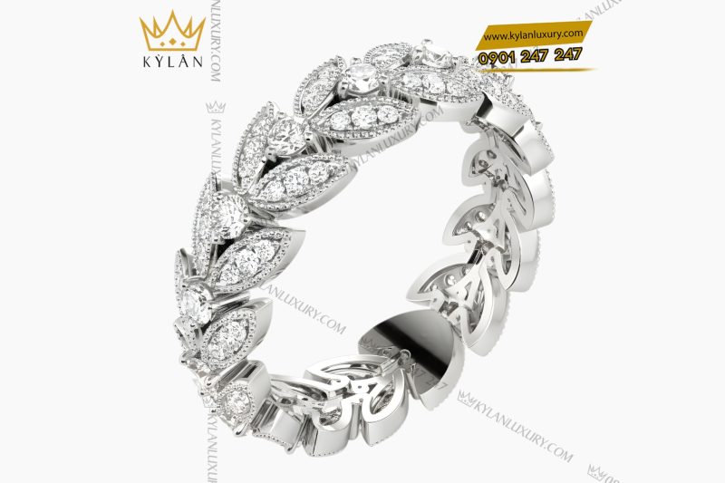 Nhẫn nữ vàng trắng Au750 đính kim cương