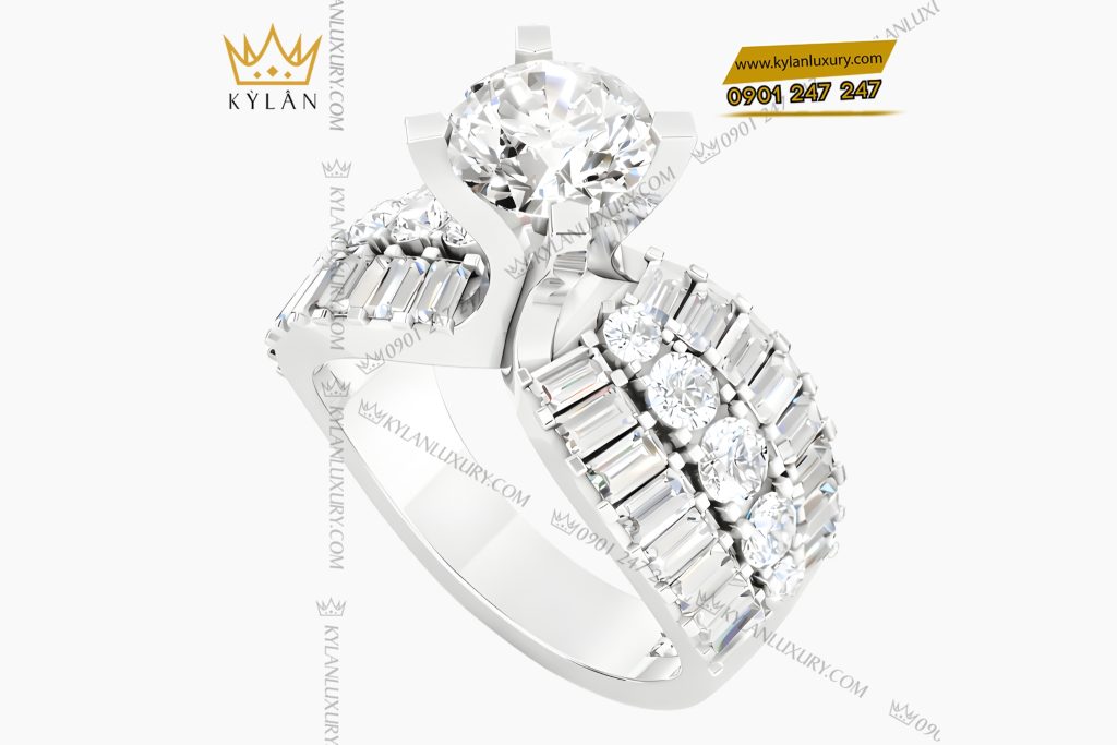 Kỳ Lân Luxury Nhan nu vang trang Au750 dinh kim cuong 4 5 Nhẫn nữ vàng trắng Au750 đính kim cương