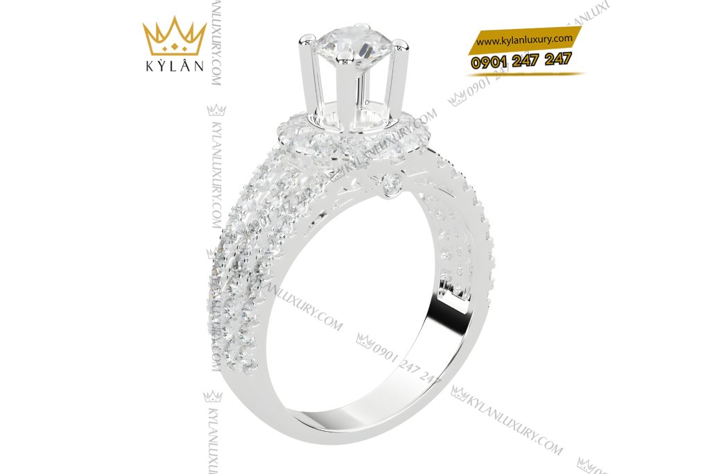 Nhẫn nữ vàng trắng Au750 đính kim cương 3 Nhẫn nữ vàng trắng Au750 đính kim cương