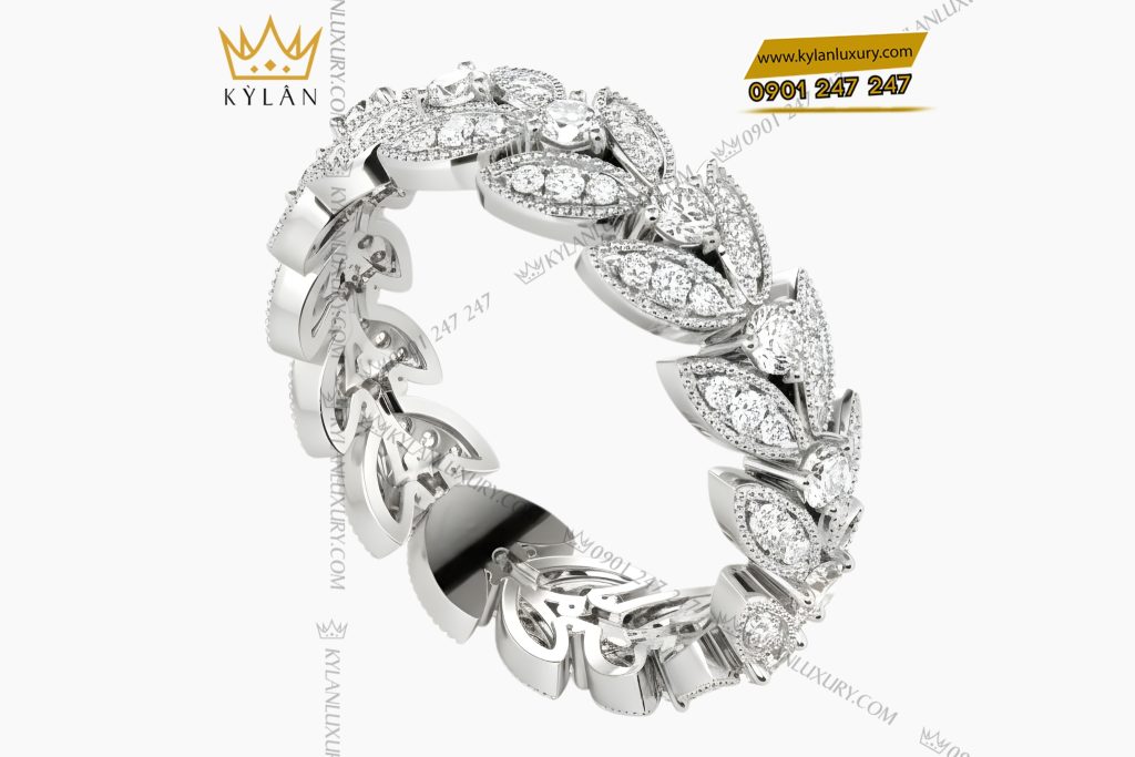 Kỳ Lân Luxury Nhan nu vang trang Au750 dinh kim cuong 5 3 Nhẫn nữ vàng trắng Au750 đính kim cương