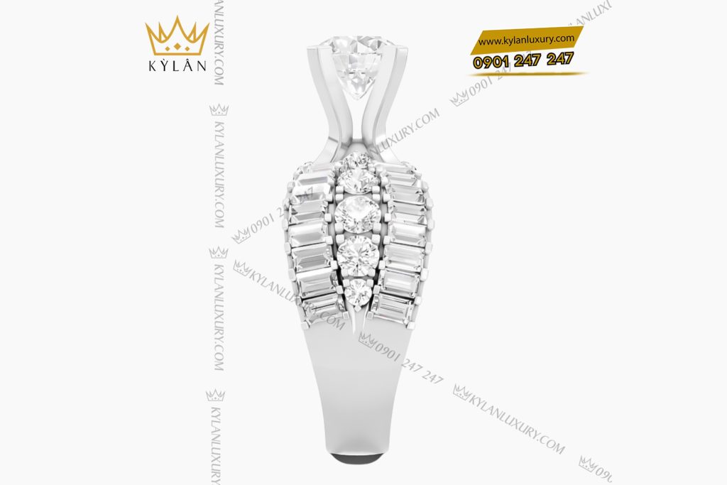 Nhẫn nữ vàng trắng Au750 đính kim cương