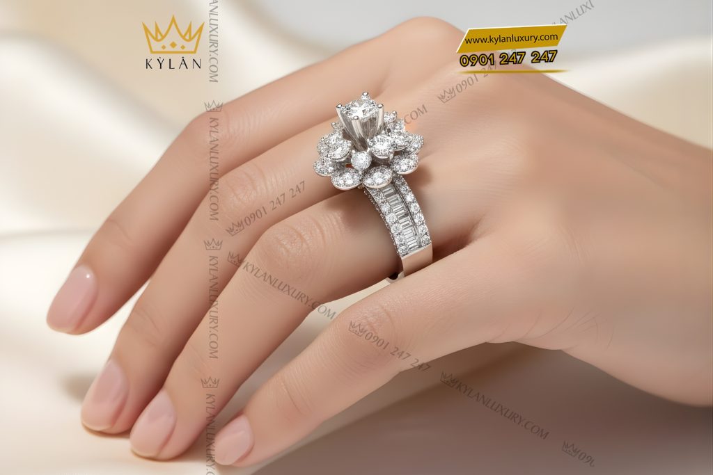 Kỳ Lân Luxury Nhan nu vang trang Au750 dinh kim cuong 6 1 Nhẫn nữ vàng trắng Au750 đính kim cương