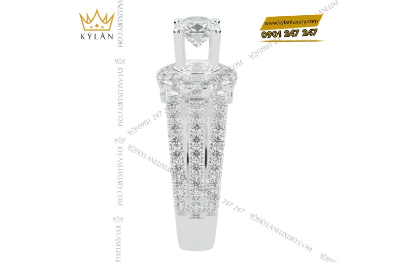 Nhẫn nữ vàng trắng Au750 đính kim cương