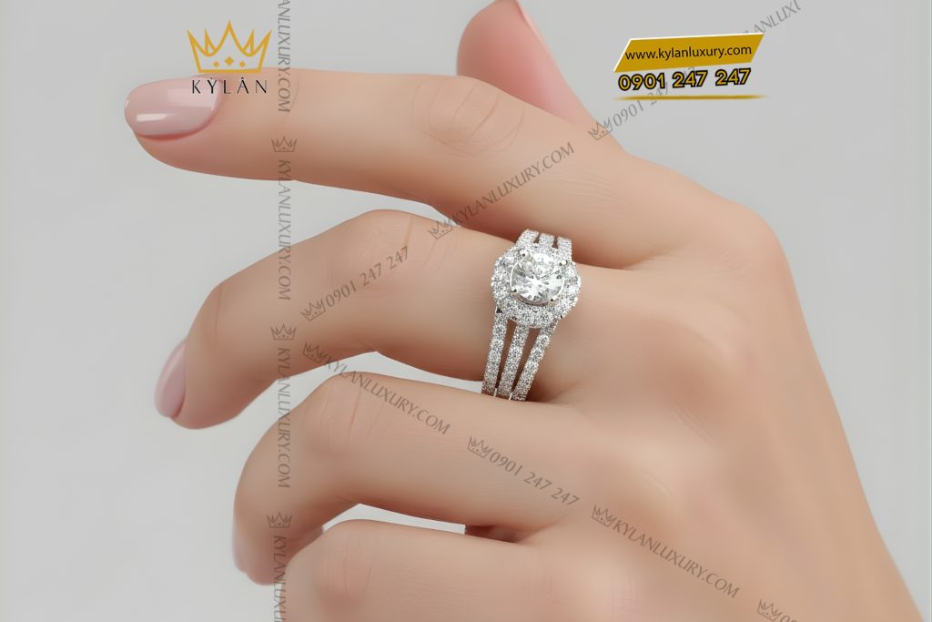 Nhẫn nữ vàng trắng Au750 đính kim cương 13 Kỳ Lân Luxury Nhan nu vang trang Au750 dinh kim cuong 7 2 Nhẫn nữ vàng trắng Au750 đính kim cương