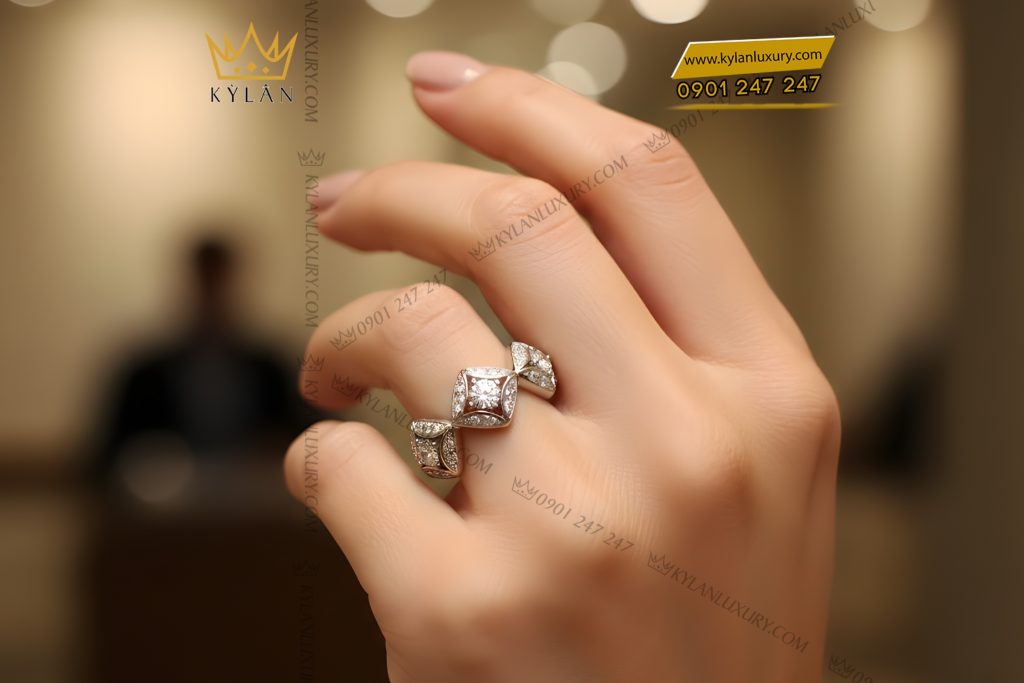 Kỳ Lân Luxury Nhan nu vang trang Au750 dinh kim cuong 7 4 Nhẫn nữ vàng trắng Au750 đính kim cương