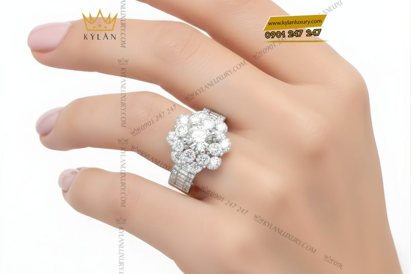 Nhẫn nữ vàng trắng Au750 đính kim cương