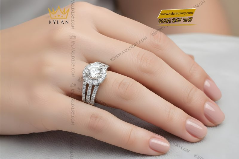 Nhẫn nữ vàng trắng Au750 đính kim cương