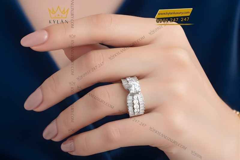 Nhẫn nữ vàng trắng Au750 đính kim cương