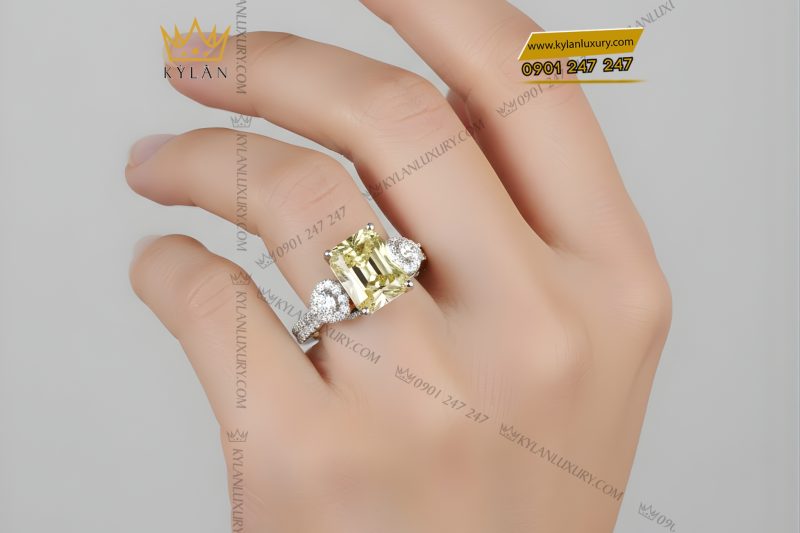 Nhẫn nữ vàng trắng Au750 đính kim cương