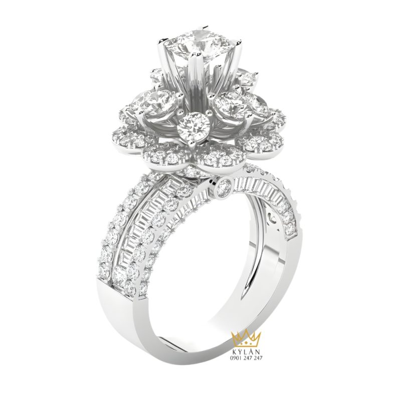 Nhẫn nữ vàng trắng Au750 đính kim cương