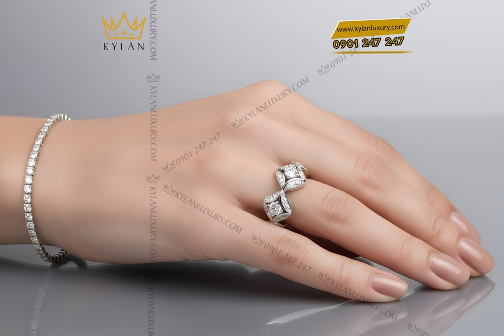 Kỳ Lân Luxury Nhan nu vang trang Au750 dinh kim cuong 9 4 Nhẫn nữ vàng trắng Au750 đính kim cương