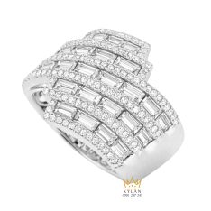 Nhẫn nữ vàng trắng Au750 đính kim cương baguette