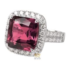 Nhẫn nữ vàng trắng Au750 đính kim cương và đá quý hồng Nhẫn nữ vàng trắng Au750 đính kim cương và đá quý hồng