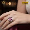 Nhẫn nữ vàng trắng Au750 đính kim cương và đá quý hồng