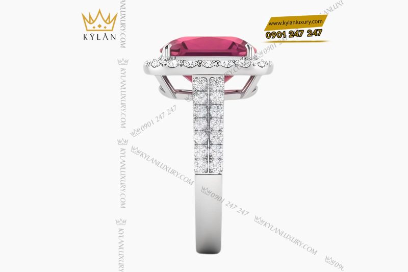 Nhẫn nữ vàng trắng Au750 đính kim cương và đá quý hồng