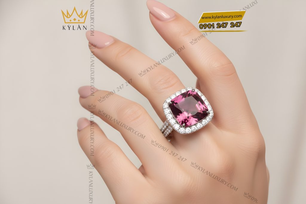 Nhẫn nữ vàng trắng Au750 đính kim cương và đá quý hồng 15 Kỳ Lân Luxury Nhan nu vang trang Au750 dinh kim cuong va da quy hong 8 Nhẫn nữ vàng trắng Au750 đính kim cương và đá quý hồng