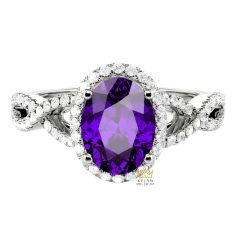 Nhẫn nữ vàng trắng Au750 đính kim cương và đá quý tím Nhẫn nữ vàng trắng Au750 đính kim cương và đá quý tím