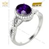 Nhẫn nữ vàng trắng Au750 đính kim cương và đá quý tím