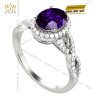 Nhẫn nữ vàng trắng Au750 đính kim cương và đá quý tím
