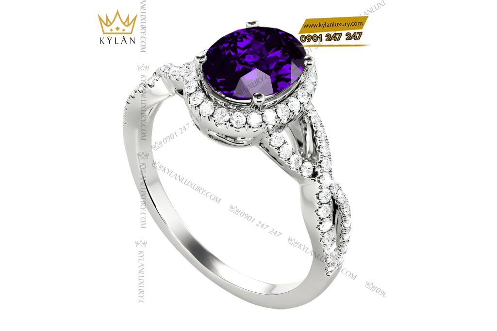 Nhẫn nữ vàng trắng Au750 đính kim cương và đá quý tím 13 Kỳ Lân Luxury Nhan nu vang trang Au750 dinh kim cuong va da quy tim 4 Nhẫn nữ vàng trắng Au750 đính kim cương và đá quý tím