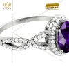 Nhẫn nữ vàng trắng Au750 đính kim cương và đá quý tím