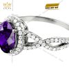Nhẫn nữ vàng trắng Au750 đính kim cương và đá quý tím