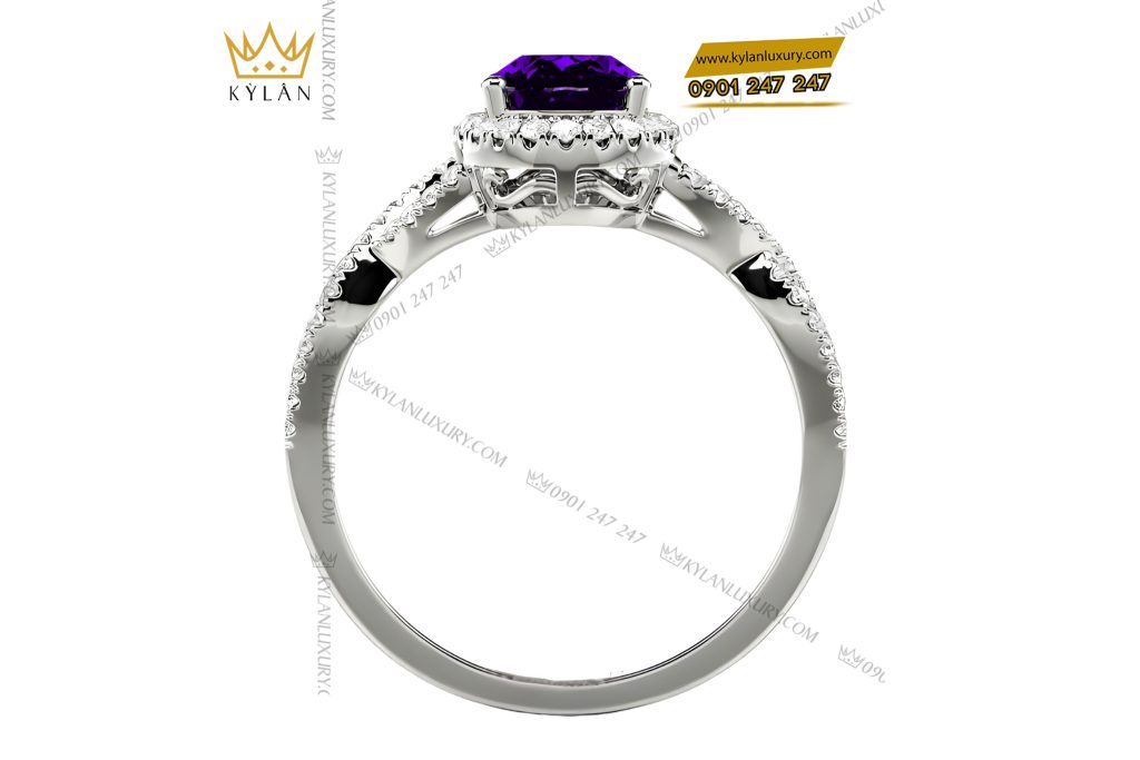 Nhẫn nữ vàng trắng Au750 đính kim cương và đá quý tím 4 Nhẫn nữ vàng trắng Au750 đính kim cương và đá quý tím