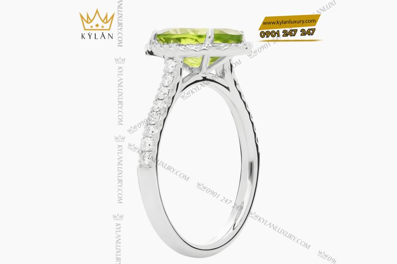 Nhẫn nữ vàng trắng Au750 đính kim cương và đá quý xanh