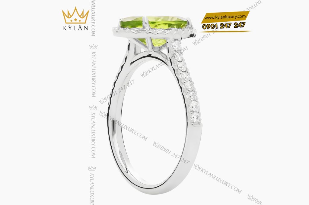 Nhẫn nữ vàng trắng Au750 đính kim cương và đá quý xanh 4 Nhẫn nữ vàng trắng Au750 đính kim cương và đá quý xanh